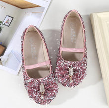 Load image into Gallery viewer, HaoChengJiaDe Princess Kids Leather Shoes For Girls Flower Casual Glitter Children Girls Shoes Butterfly Knot Blue Pink Silver