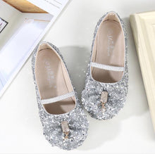 Load image into Gallery viewer, HaoChengJiaDe Princess Kids Leather Shoes For Girls Flower Casual Glitter Children Girls Shoes Butterfly Knot Blue Pink Silver